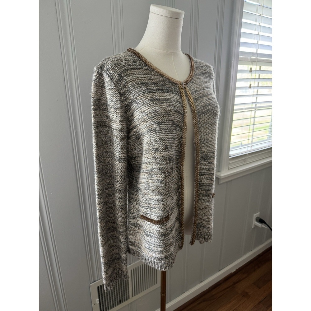 Womens Fabrik Long Sleeve Brown Cardigan with Gold Chain Embellishment Size L - Picture 3 of 8